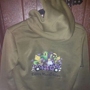 NWT,Mardi Gras Upcycled jogger set with zip-up hoodie and jogger pant Army Green